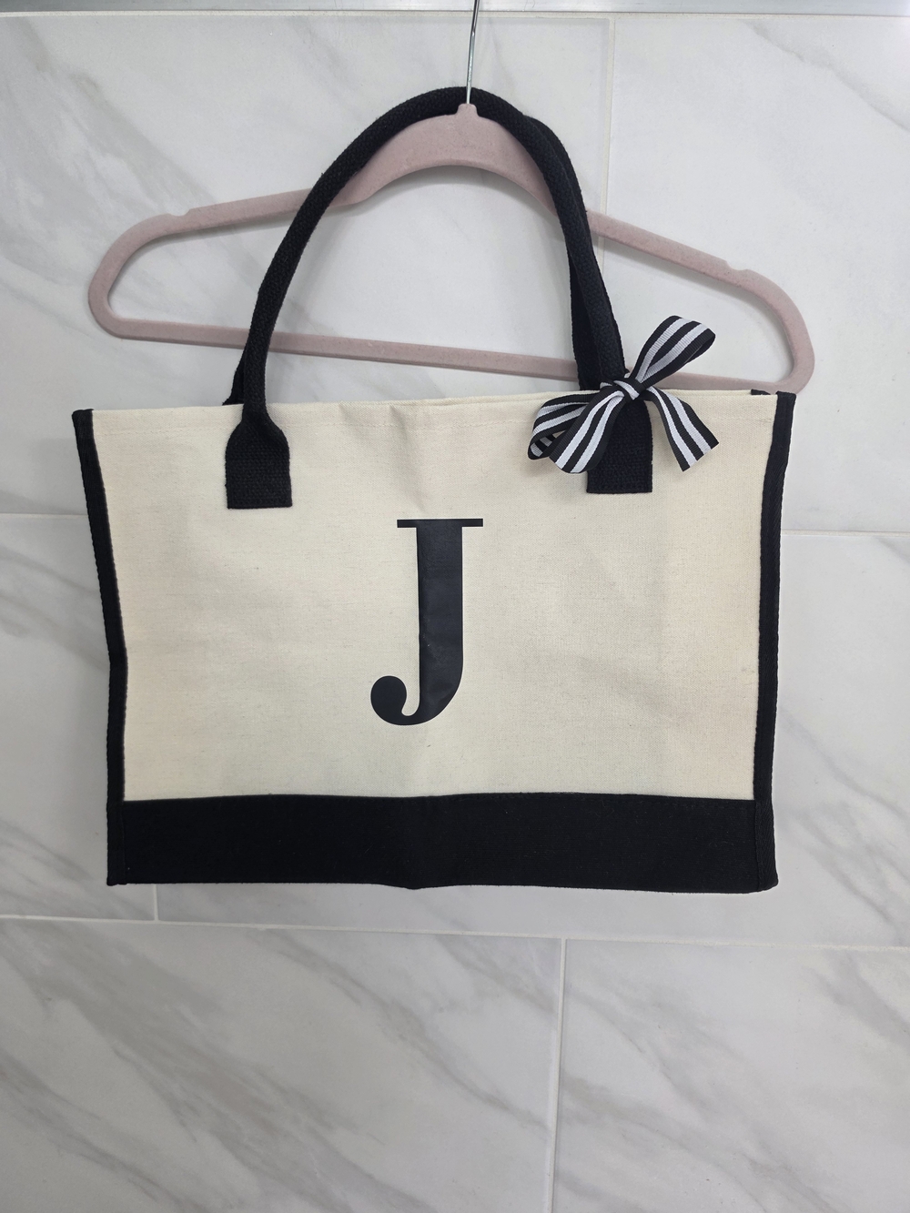Monogram J Canvas Tote Bag - Black & Cream